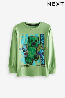 Minecraft Creeper Green Long Sleeve Flippy Sequin License T-Shirt (3-16yrs) (A43712) | €21 - €28