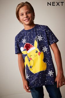 ネイビー ブルー - Pikachu Christmas Short Sleeve 100% Cotton T-shirt (4-16yrs) (A43727) | ￥2,720 - ￥3,500