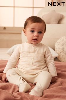 أبيض بيج فاتح - Occasion Mock Shirt Baby Sleepsuit (0-18 شهرًا) (A43744) | 59 ر.ق - 69 ر.ق