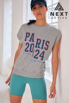 Szary - Sportowa bluza bez rękawów z grafiką z napisem Paris (A43770) | 145 zł