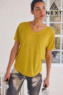 צהוב - חולצת אימון עם צווארון וי ושרוולים קצרים (A43777) | ‏53 ‏₪