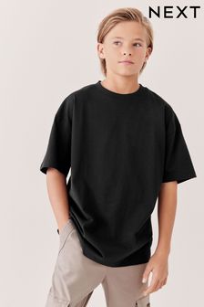 שחור - חולצת טי גזרה רפויה עם שרוול שרוול קצר מכותנה (גילאי 3 עד 16) (A43794) | ‏15 ‏₪ - ‏27 ‏₪