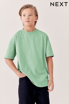 ירוק מנטה - חולצת טי גזרה רפויה עם שרוול שרוול קצר מכותנה (גילאי 3 עד 16) (A43801) | ‏15 ‏₪ - ‏27 ‏₪