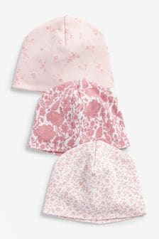 Pink Ditsy Floral 3 Pack Baby Bear Ear Beanie Hat (0-18mths) (A43863) | ₪ 25