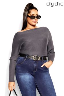 City Chic Grey Fitted Rib Jumper (A43988) | €24