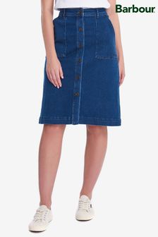 Barbour® Womens Blue Coastal Denim ALine Stretch Denim Maddison Midi Skirt (A44072) | €77