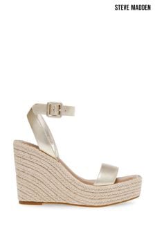 Auriu - Steve Madden Gold Leather Upstage Wedge Sandals (A44149) | 716 LEI