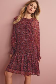 Purple Floral Sparkle Shirred Mini Dress (A44443) | $67