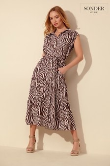 Srednje dolga obleka z zebrastim potiskom v kremni barvi Sonder Studio (A44607) | €21