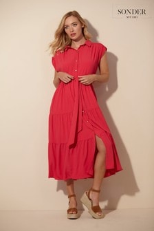 Różowa sukienka koszulowa midi Sonder Studio (A44608) | 123 zł