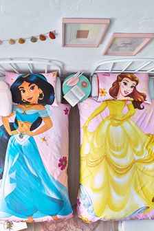 2 Pack Pink Disney Princess Belle, Jasmine, Ariel & Tiana 100% Cotton Duvet Cover and Pillowcase Set