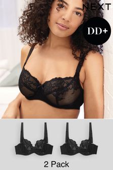 Black DD+ Non Pad Balcony Lace Bras 2 Pack (A45242) | OMR13