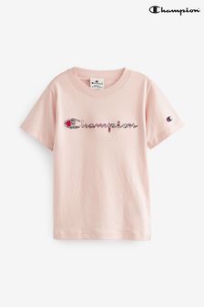 Champion T-Shirt mit geblümtem Logoschriftzug, Pink (A45266) | 30 € - 35 €