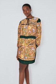 Brown Scarf Print Mini Dress (A45340) | $98