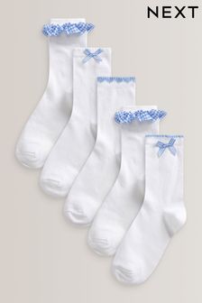 Blue 5 Pack Cotton Rich Gingham Ankle School Socks (A45548) | HK$70 - HK$79