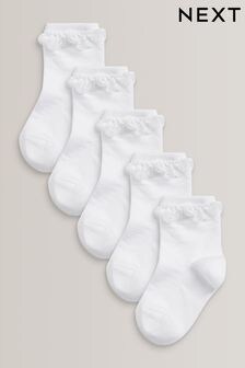 White 5 Pack Cotton Rich Ruffle Ankle Socks (A45574) | $15 - $19