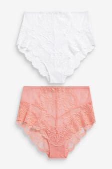 Coral/White High Rise Lace Knickers 2 Pack (A46093) | ₪ 57