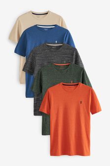 カーキグリーン / ニュートラル / ブルー / グレー / オレンジ - レギュラーフィット 5 枚組 - 雄鹿柄 Tシャツ (A46176) | ￥5,680