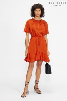 Ted Baker Orange Elsieee Fluted Hem Mini Dress (A46261) | ₪ 488
