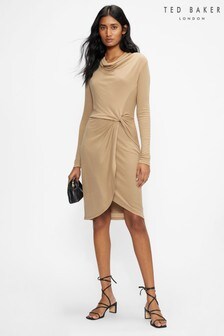 Ted Baker Natural Neyda Jersey Drape Long Sleeve Mini Dress (A46319) | 51 €
