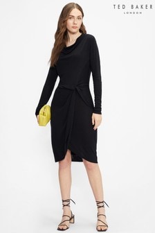 Ted Baker Black Neyda Jersey Drape Long Sleeve Mini Dress (A46320) | €60