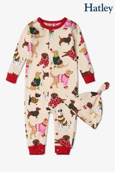 Hatley Natural Woofing Christmas Baby Coverall And Hat