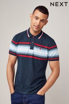 Navy Blue/Red Chest Stripe Blocked Polo Shirt (A46567) | ₪ 70