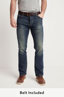 בצבע כחול עם מראה אותנטי - גזרה מתרחבת - ג'ינס עם חגורה (A46731) | ‏127 ₪