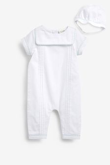 White Baby 2 Piece Occasion Romper and Hat Set (0mths-2yrs) (A46743) | €21.50 - €24