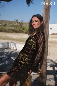Black Long Sleeved Crochet Dress (A46774) | €18