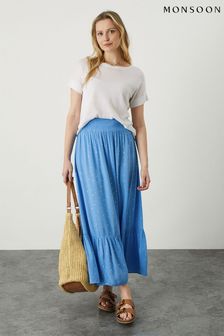 Monsoon Womens Blue Boho Foil Maxi Tier Skirt (A47018) | €58