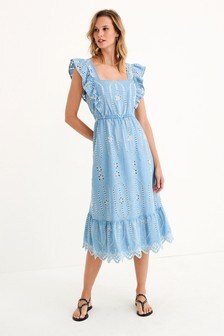 Blue Embroidered Ruffle Detail Summer Dress (A47083) | €68
