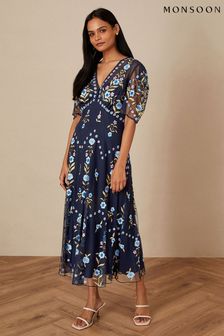 Monsoon Womens Blue Ginny Embroidered Midi Dress (A47325) | €191