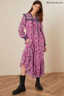 שמלה מודפסת של Monsoon Womens דגם Woodblock בצבע ורוד (A47344) | ‏419 ₪
