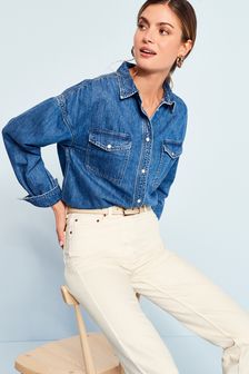 כחול כהה - חולצת ג׳ינס עם מכפלת בשרוולים (A47345) | ‏82 ₪