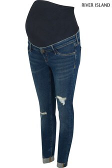 Синие зауженные джинсы со вставкой для живота River Island Molly Tortellini (A47486) | €53