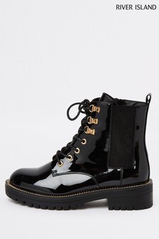 River Island Black Lace Up Gusset Chunky Boots (A47502) | KRW78,800