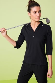 Black Next Active Golf 3/4 Sleeve Polo Shirt (A47994) | ₪ 82