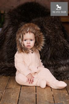 The Little Tailor Pink Baby Knitted Faux Fur Trim Fully Lined Pramsuit (A48104) | $86