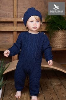 The Little Tailor Cable Knit Romper And Hat Baby Gift Set