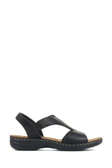 Pavers Black Ladies Wide Fit Slingback Leather Sandals (A48318) | €57