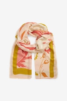 Roze - Dunne roze sjaal met print (A48538) | €16