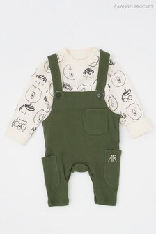 Angel & Rocket Khaki Green Tanner Woven Cord Dungarees With Printed T Shirt Set (A48927) | ₪ 130