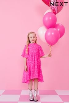 Bright Pink Star Jacquard Party Dress (3-16yrs) (A49417) | €23 - €28