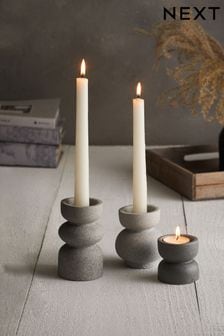 Set of 3 Graphite Grey Shaped Concrete Taper And Tealight Candle Holders (A49437) | AED66