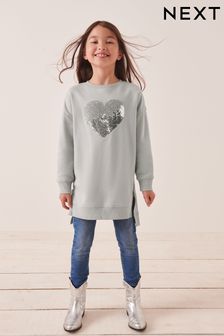 Siva/srebrna bleščica in srce s perlicami - Mehka obleka pulover (3–16 let) (A49932) | €15 - €20