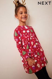 Imprimé de Noël rouge - Robe en jersey à manches longues (3-16 ans) (A49934) | €14 - €20