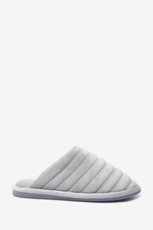 Grey Padded Quilted Mule Slippers (A49971) | $26