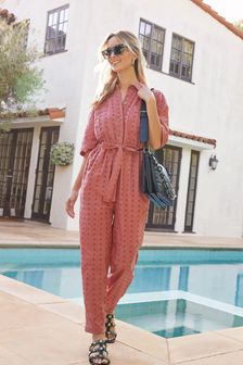 Pink Broderie Long Sleeve Jumpsuit (A50229) | €81