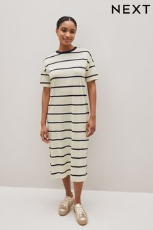 Navy Blue/White Supima 100% Cotton Striped T-Shirt Dress (A50310) | €24